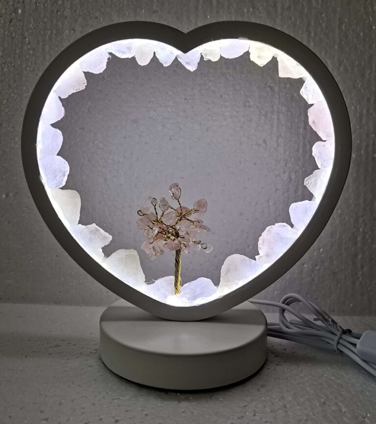 Heart Shaped Rose Quartz LED USB Lamp with Gemstone Tree