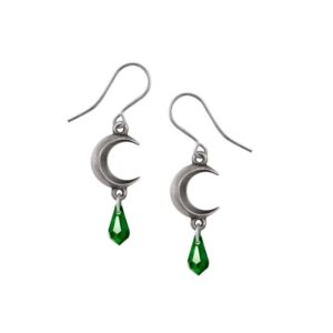 Alchemy Tears Of The Moon Pewter Earrings-Green Tear