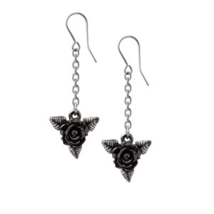 Alchemy Black Rose Droppers Pewter Earrings
