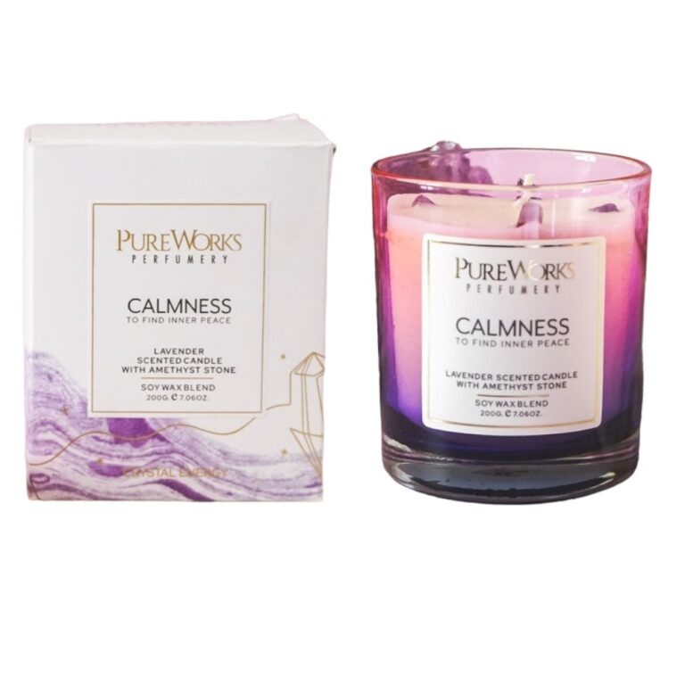 Candle for Calmness- Lavender with Amethyst Crystal Energy 200gm