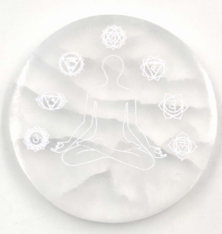 Selenite Round Disc - With Chakra Meditation