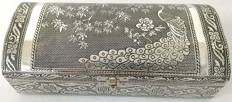 Jewellery Box with Mirror & Ring Holder Peacock Design And Rounded Lid