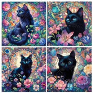 Black Cat Ceramic Coaster set of 4