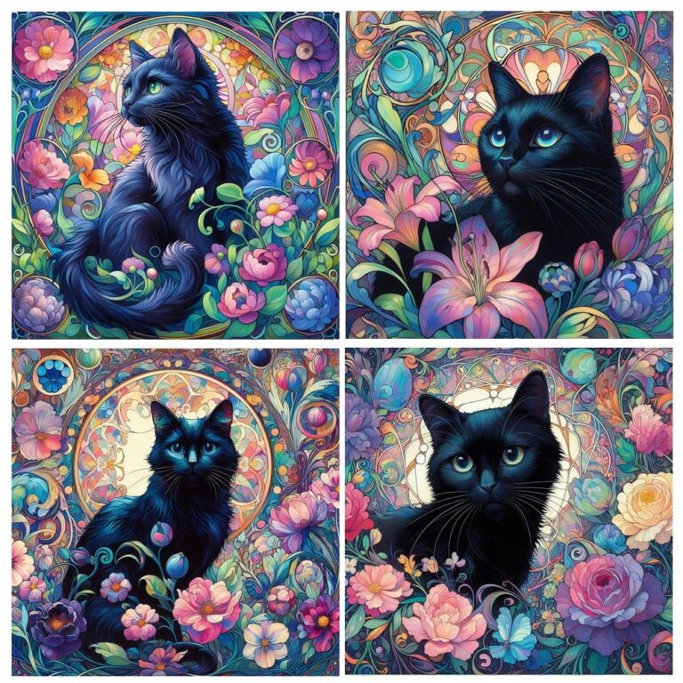 Black Cat Ceramic Coaster set of 4