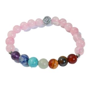 Crystal Bracelet Chakra Rose Quartz And Tree of Life