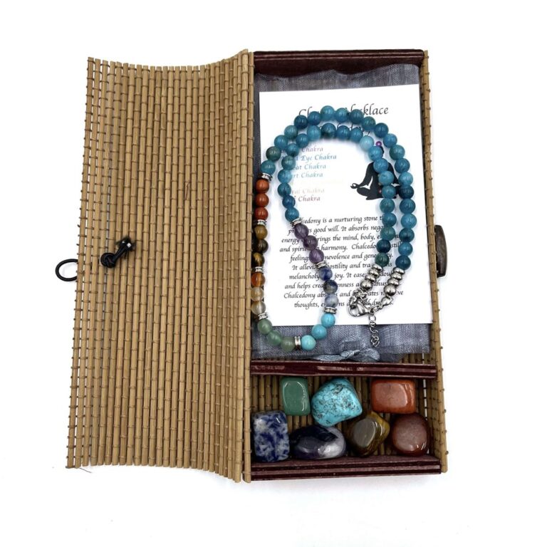Chakra Necklace Chalcedony with Tumbled Stones 45CM