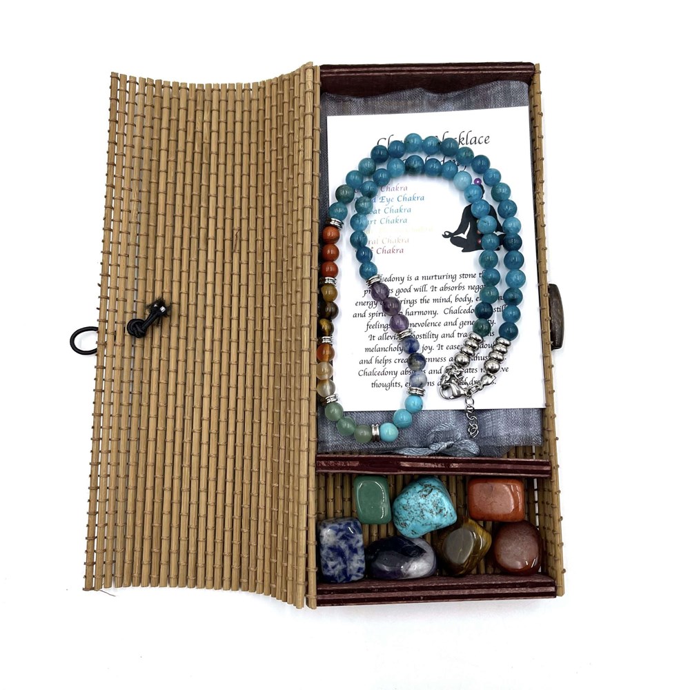 Chakra Necklace Chalcedony with Tumbled Stones 45CM