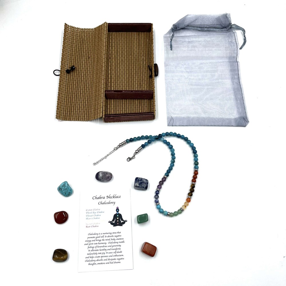 Chakra Necklace Chalcedony with Tumbled Stones 45CM - Image 2