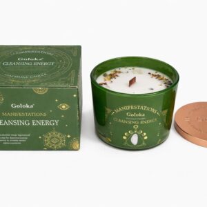 Goloka Manifestations Cleansing Energy 9oz Gemstone Infused Candle Selenite- White Sage