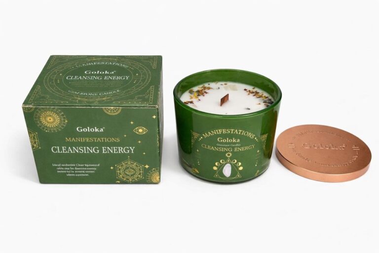 Goloka Manifestations Cleansing Energy 9oz Gemstone Infused Candle Selenite- White Sage