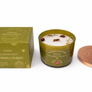 Goloka Manifestations Grounding & Stability 9oz Gemstone Infused Candle Red Jasper- Vetiver