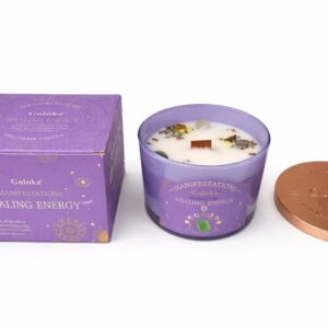 Goloka Manifestations Healing Energy 9oz Gemstone Infused Candle Green Aventurine- Lavender