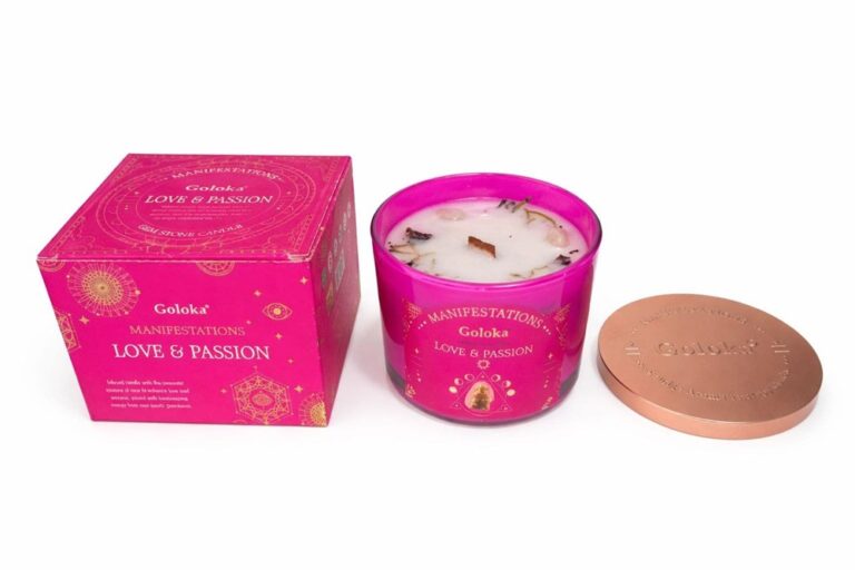 Goloka Manifestations Love & Passion 9oz Gemstone Infused Candle Rose Quartz- Rose