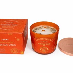 Goloka Manifestations Positive Vibes 9oz Gemstone Infused Candle Sunstone- Mint