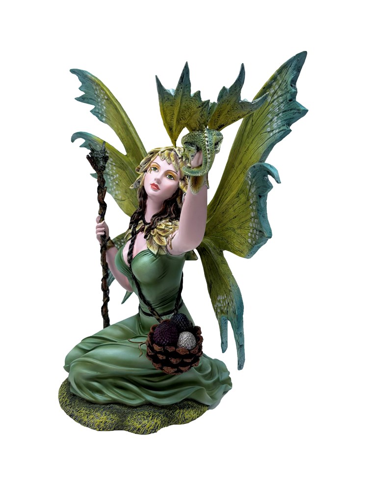 Green Garden Fairy with Dragon and Wand
