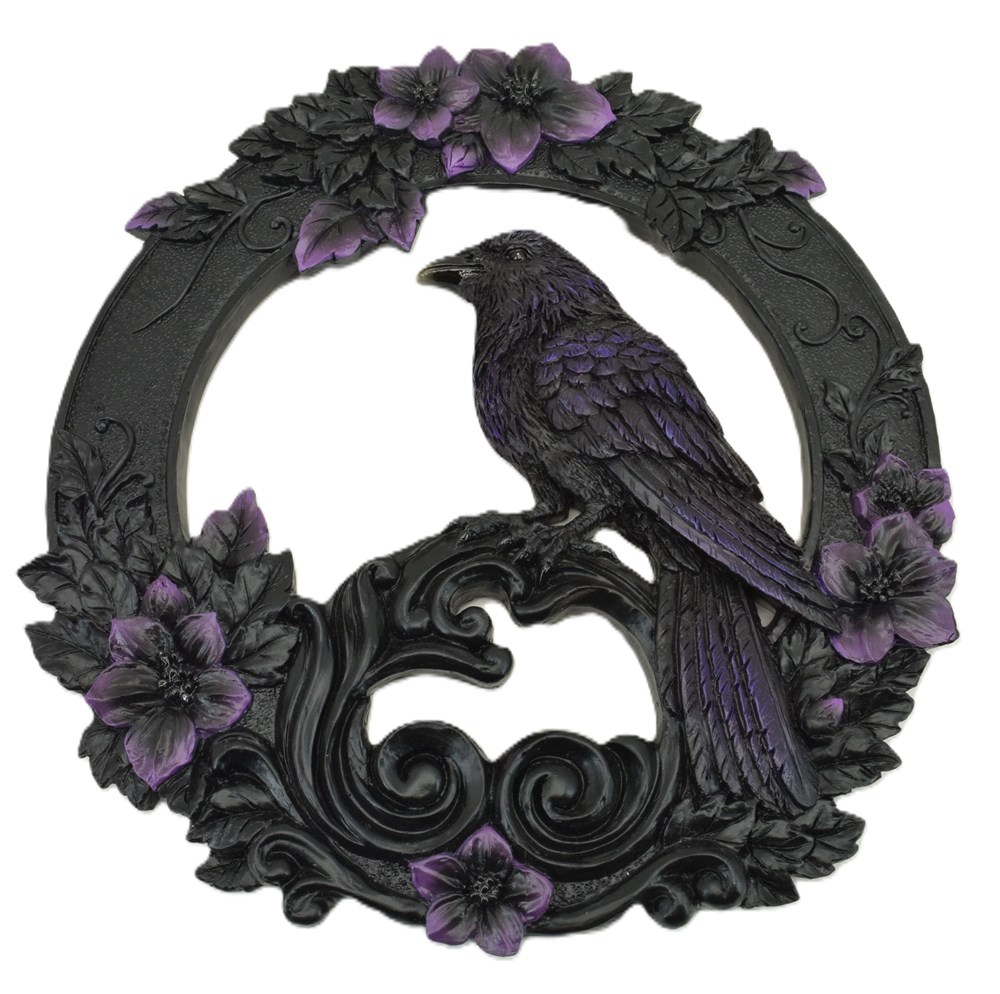 Raven Wall Hanging Black And Purple Resin