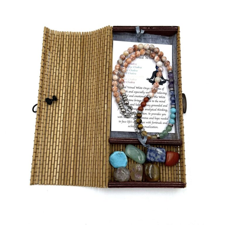 Chakra Necklace Red Veined White Onyx with Tumbled Stones 45CM