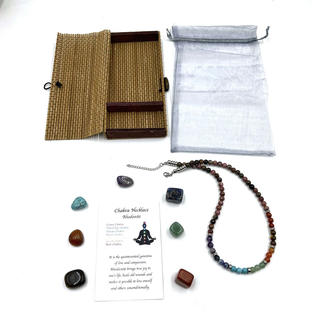 Chakra Necklace Rhodonite with Tumbled Stones 45CM - Image 3