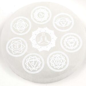 Selenite Disc - Chakra Symbols