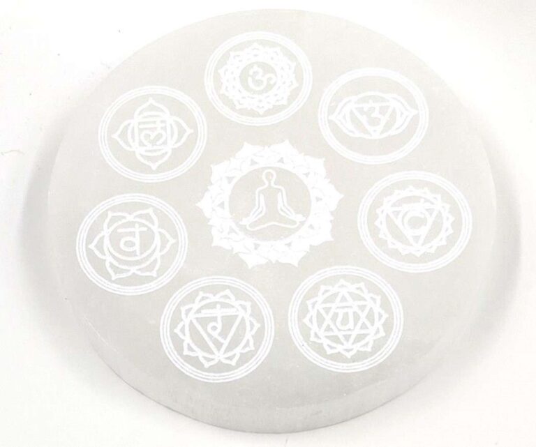 Selenite Disc - Chakra Symbols