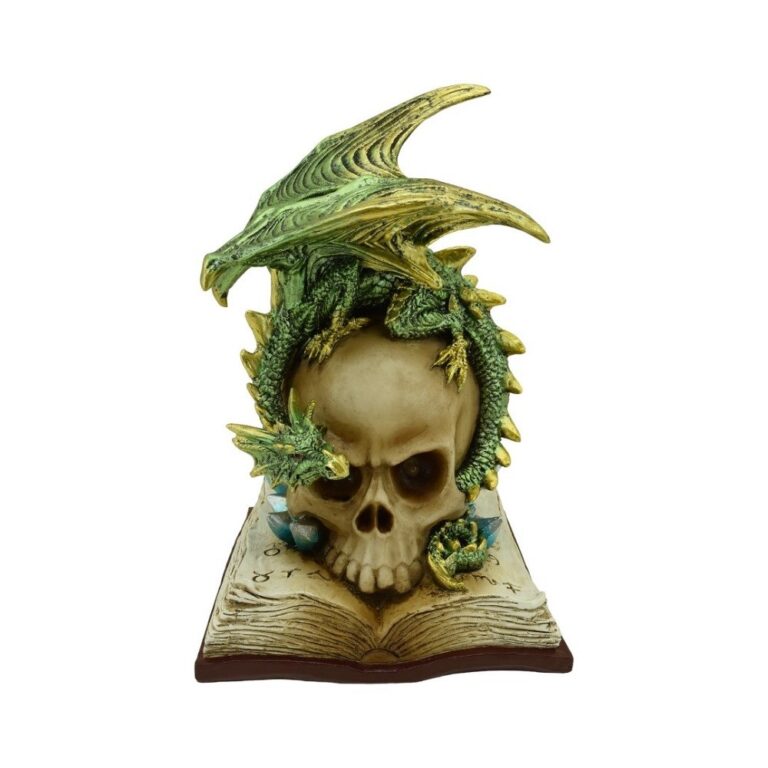 Skull on book with Green Dragon