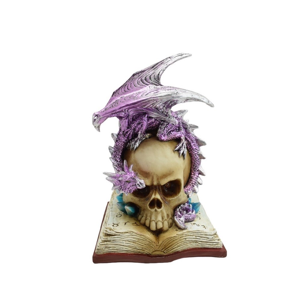 Skull on book with Purple Dragon