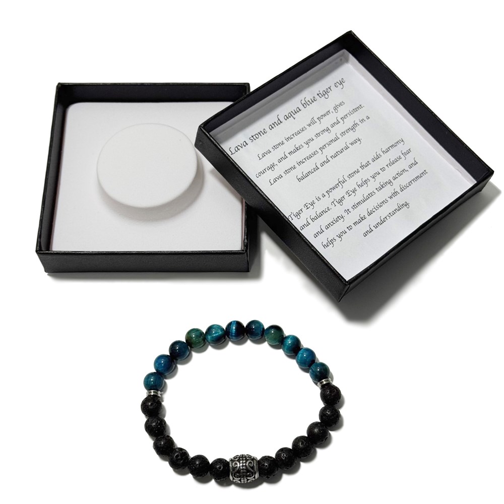 Lava Stone Aqua Tiger Eye Bracelets 8mm - Image 2